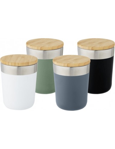 Vaso de acero inoxidable con aislamiento al vacío de cobre y tapa de bambú.