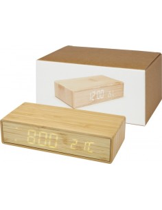 Cargador inalámbrico de bambú con reloj 